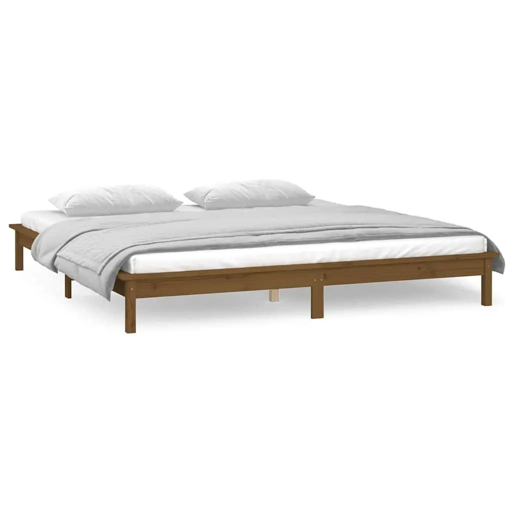 Solid Pine Wood Bed Frame with LED Light Rustic Honey Brown 135x190 cm