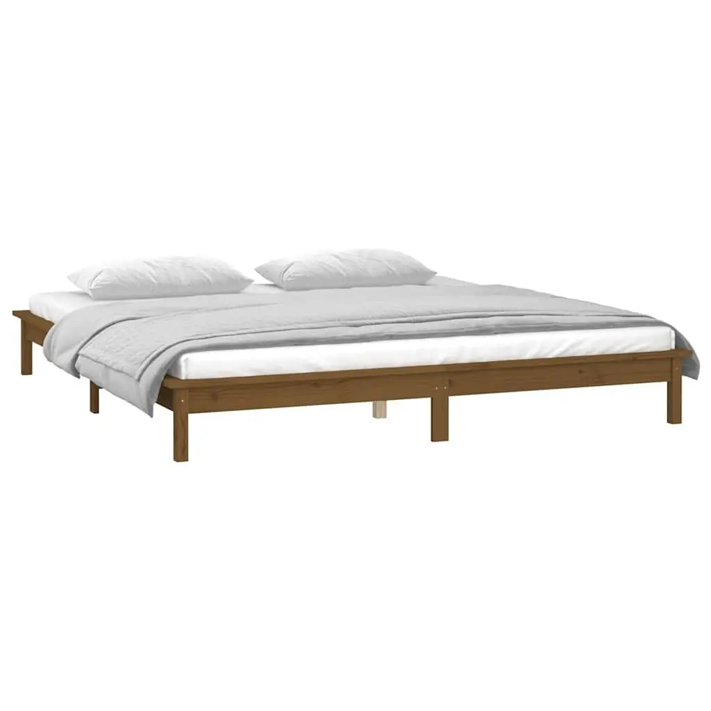 Solid Pine Wood Bed Frame with LED Light Rustic Honey Brown 135x190 cm