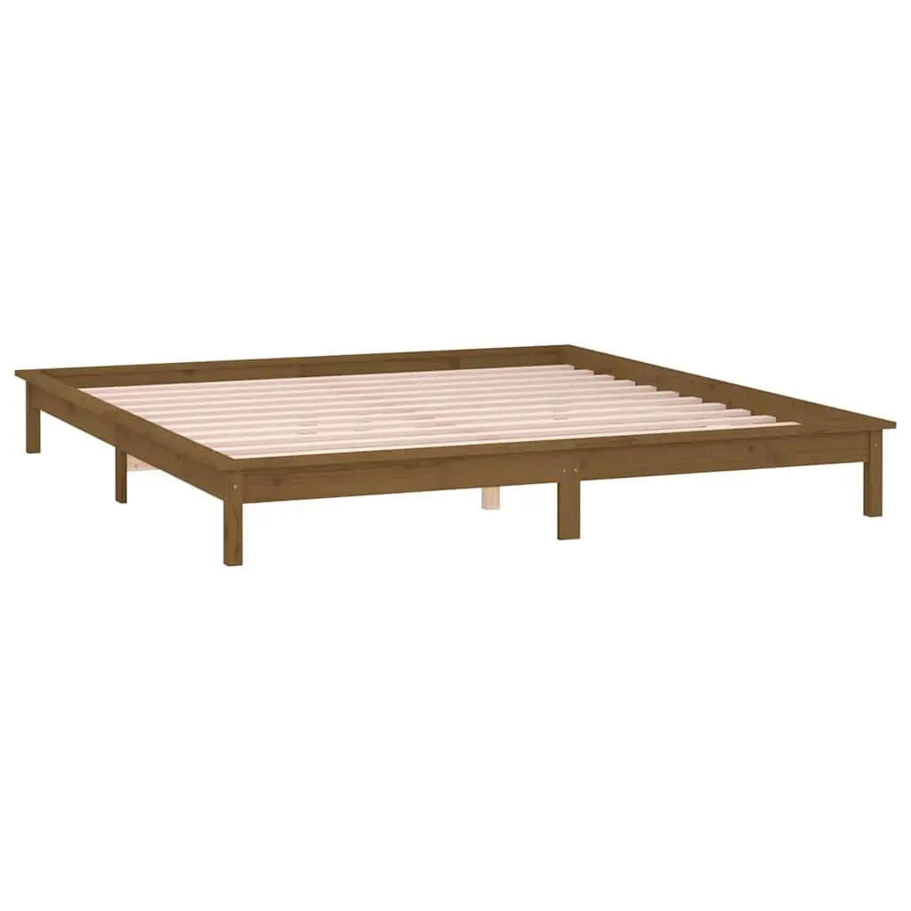 Solid Pine Wood Bed Frame with LED Light Rustic Honey Brown 135x190 cm