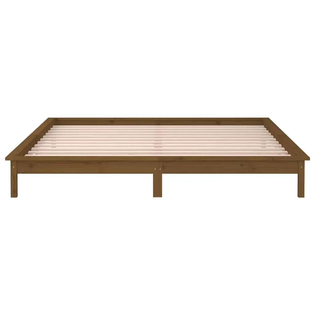 Solid Pine Wood Bed Frame with LED Light Rustic Honey Brown 135x190 cm