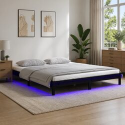 Your Perfect Bed Frame: Black Solid Wood 135x190 cm with LEDs