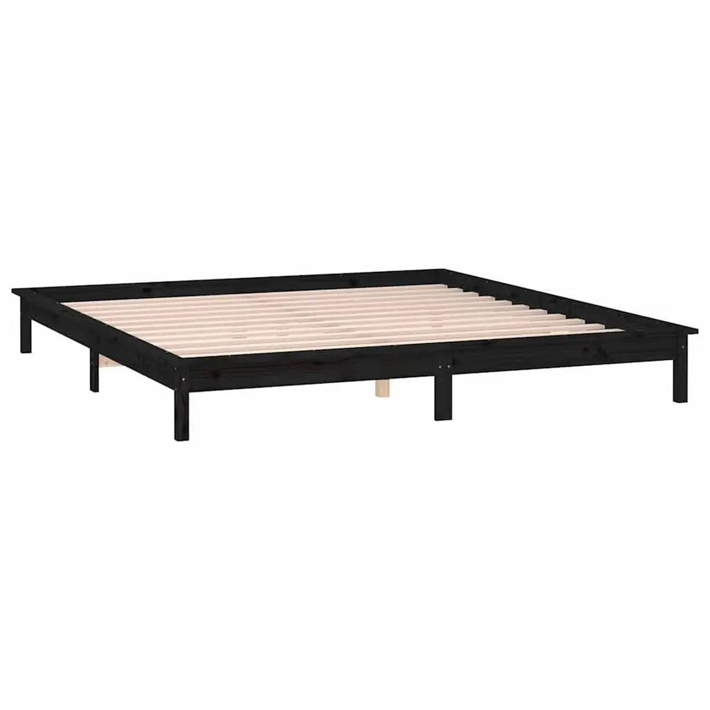 Black Solid Wood Bed Frame with Colourful LED Lights 135x190 cm for Bedroom Furniture