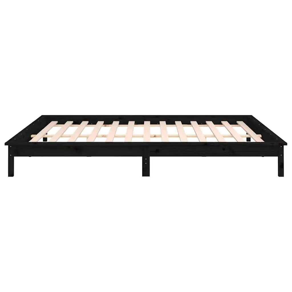 Black Solid Wood Bed Frame with Colourful LED Lights 135x190 cm for Bedroom Furniture