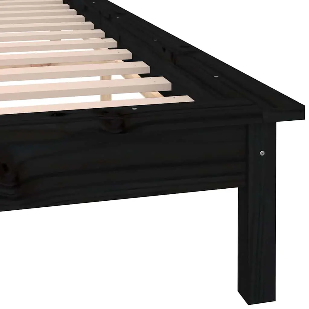 Black Solid Wood Bed Frame with Colourful LED Lights 135x190 cm for Bedroom Furniture