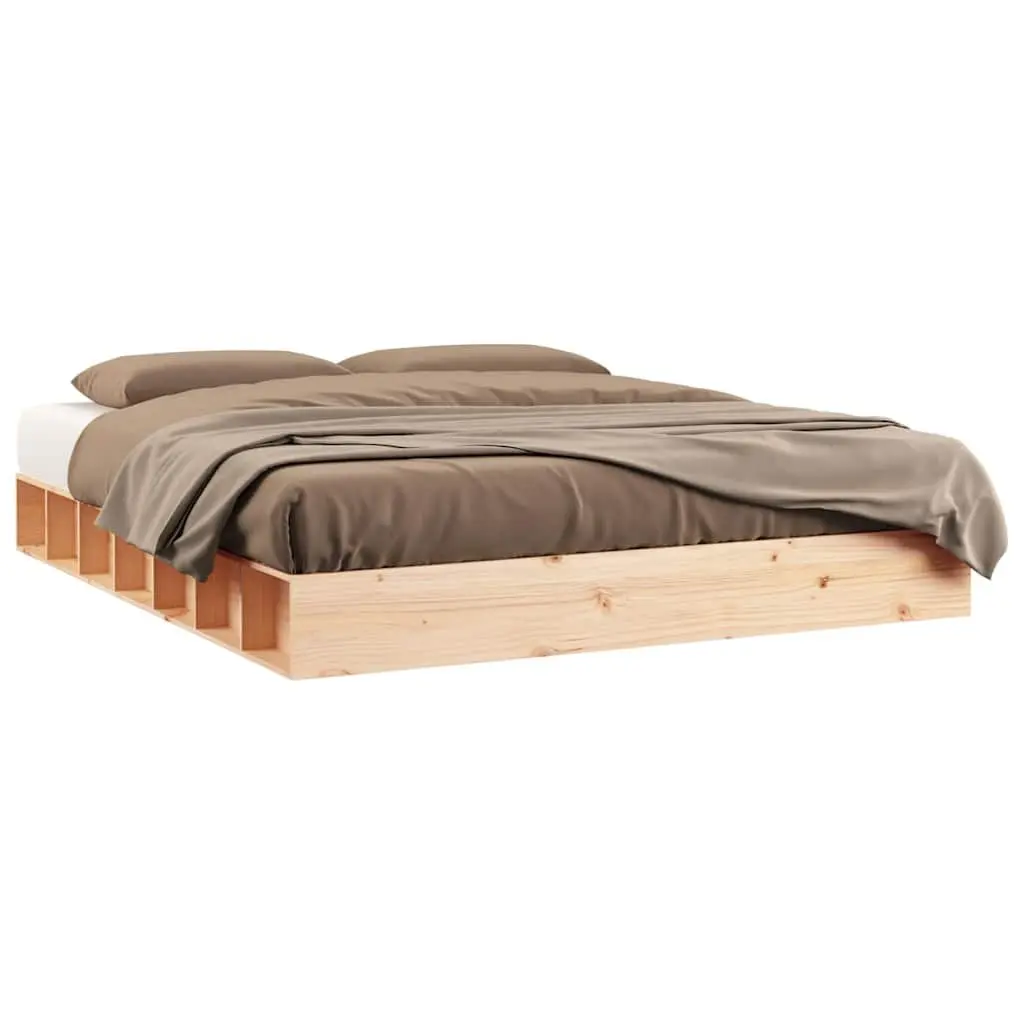 Bed Frame 150x200 cm Solid Pine Wood Slatted Base Brown Bedroom Furniture