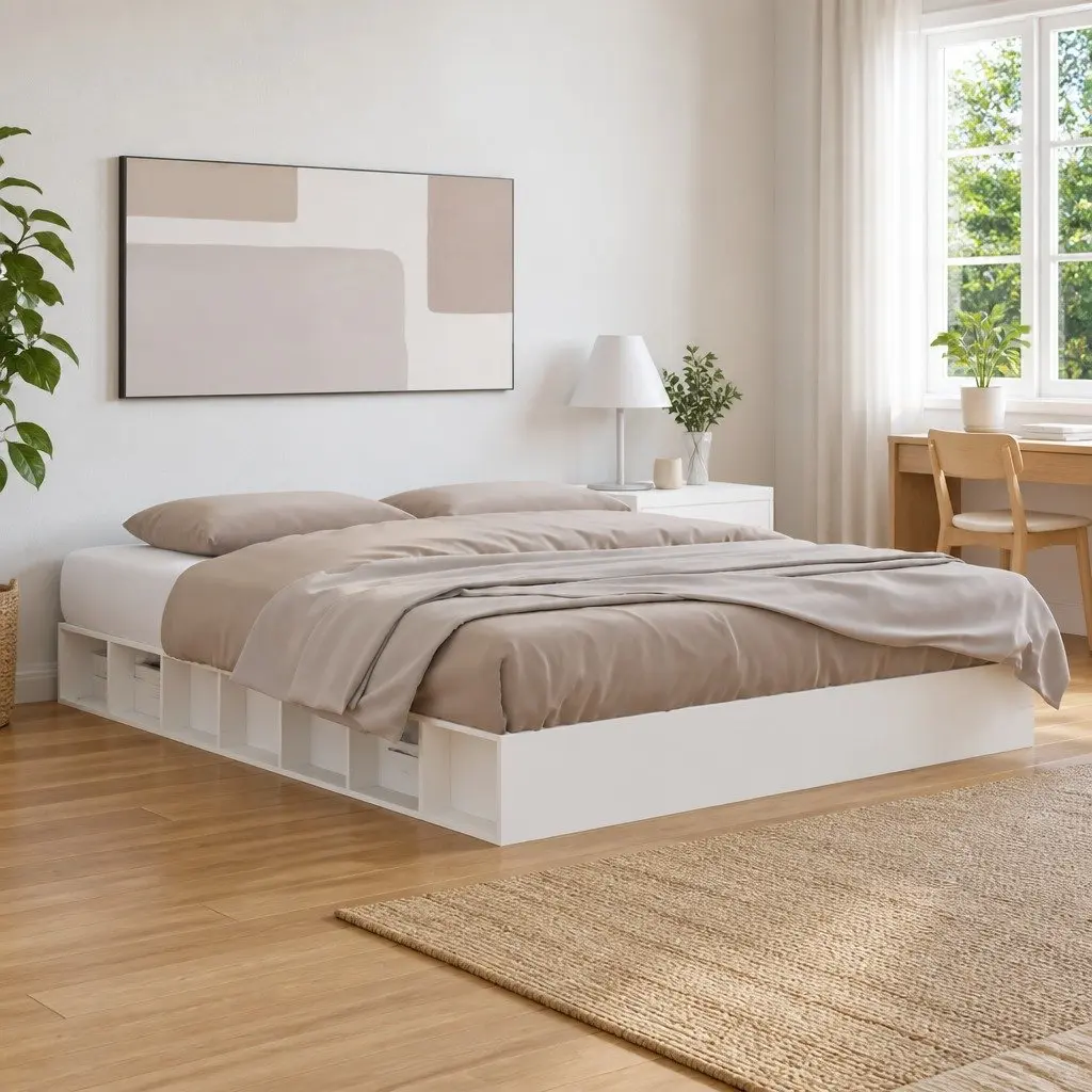 Bed Frame Solid Pine Wood White Low Profile 150x200 cm