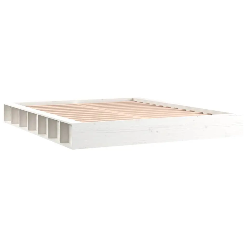 Bed Frame Solid Pine Wood White Low Profile 150x200 cm