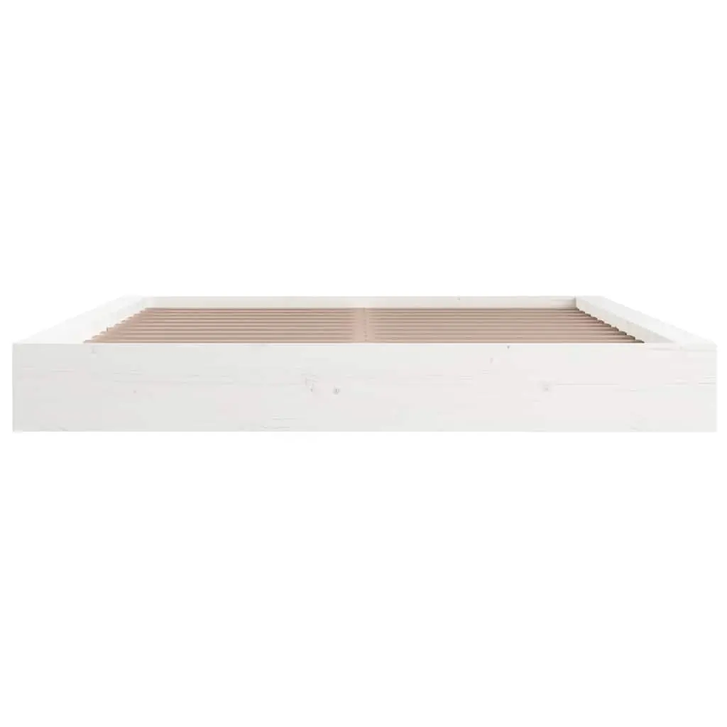 Bed Frame Solid Pine Wood White Low Profile 150x200 cm
