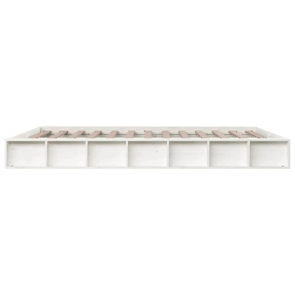 Bed Frame Solid Pine Wood White Low Profile 150x200 cm