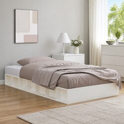 Solid Wood Bed Frame White 135x190 cm Pine Slatted Base Bedroom Furniture