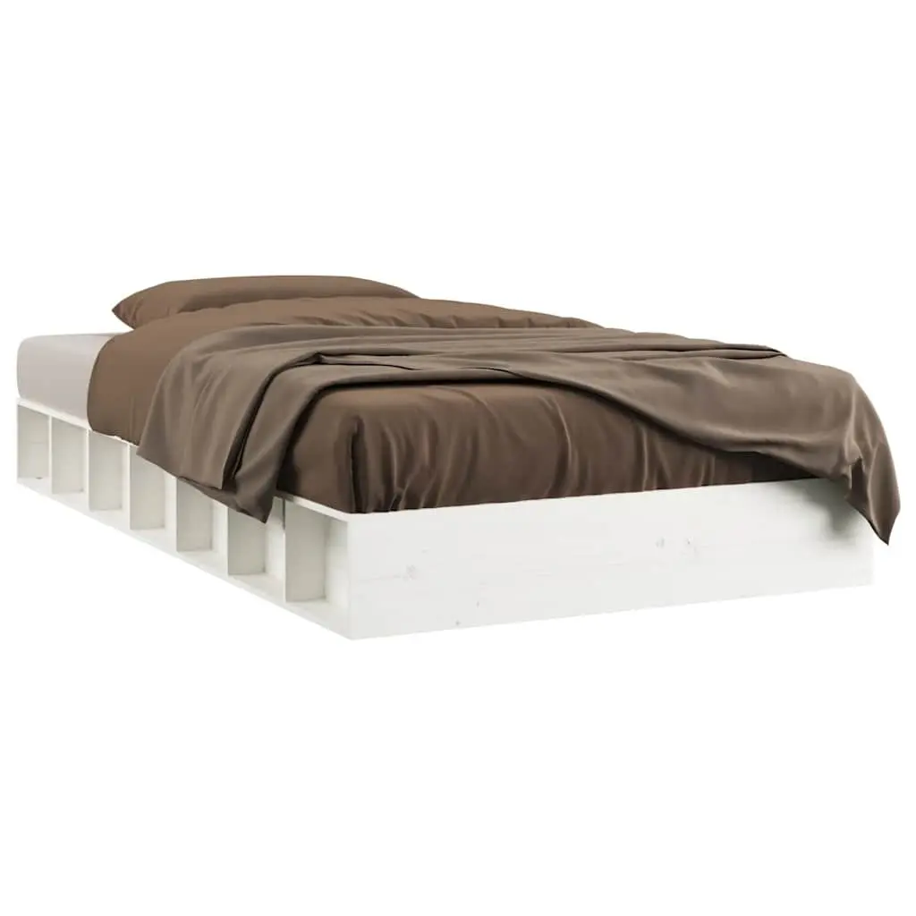 Solid Wood Bed Frame White Slatted Base 135x190 cm Pine