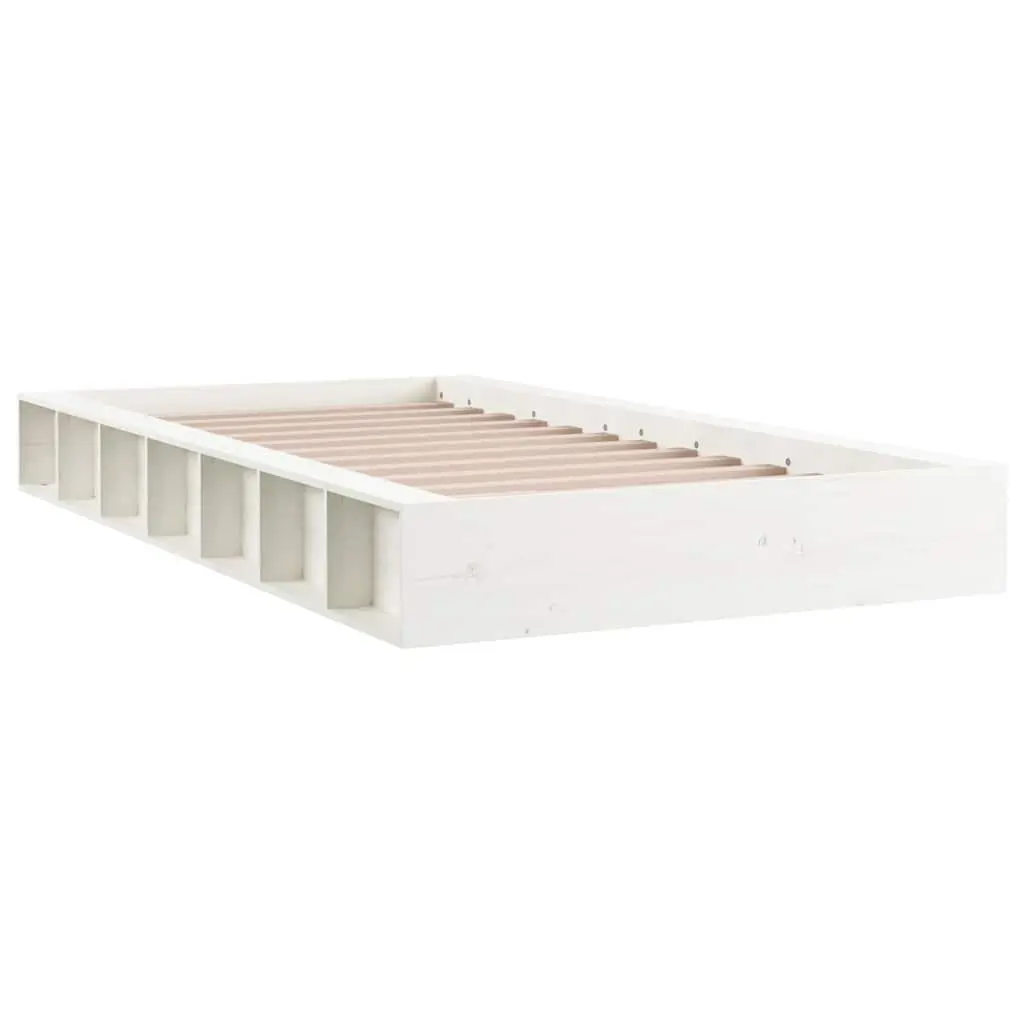 Solid Wood Bed Frame White Slatted Base 135x190 cm Pine