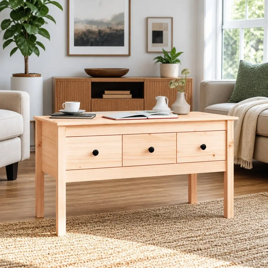 Solid Pine Coffee Table with Drawers