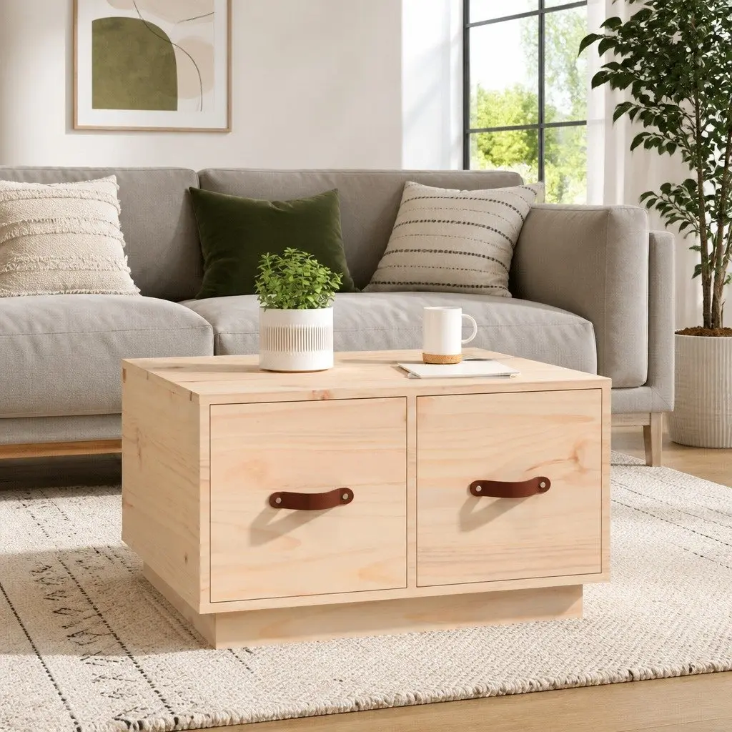 Coffee Table Solid Pine Wood 60x53x35 cm Brown with 2 Drawers