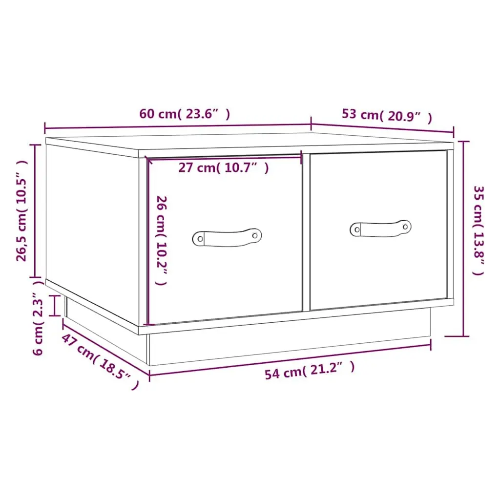 Coffee Table Solid Pine Wood 60x53x35 cm Brown with 2 Drawers