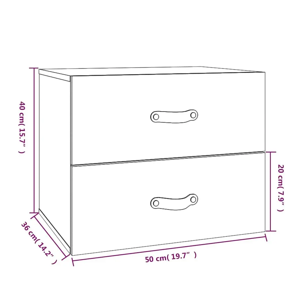 Wall-mounted Bedside Cabinets Brown Floating Storage Cabinet 50W x 36D x 40H cm 2 Piece