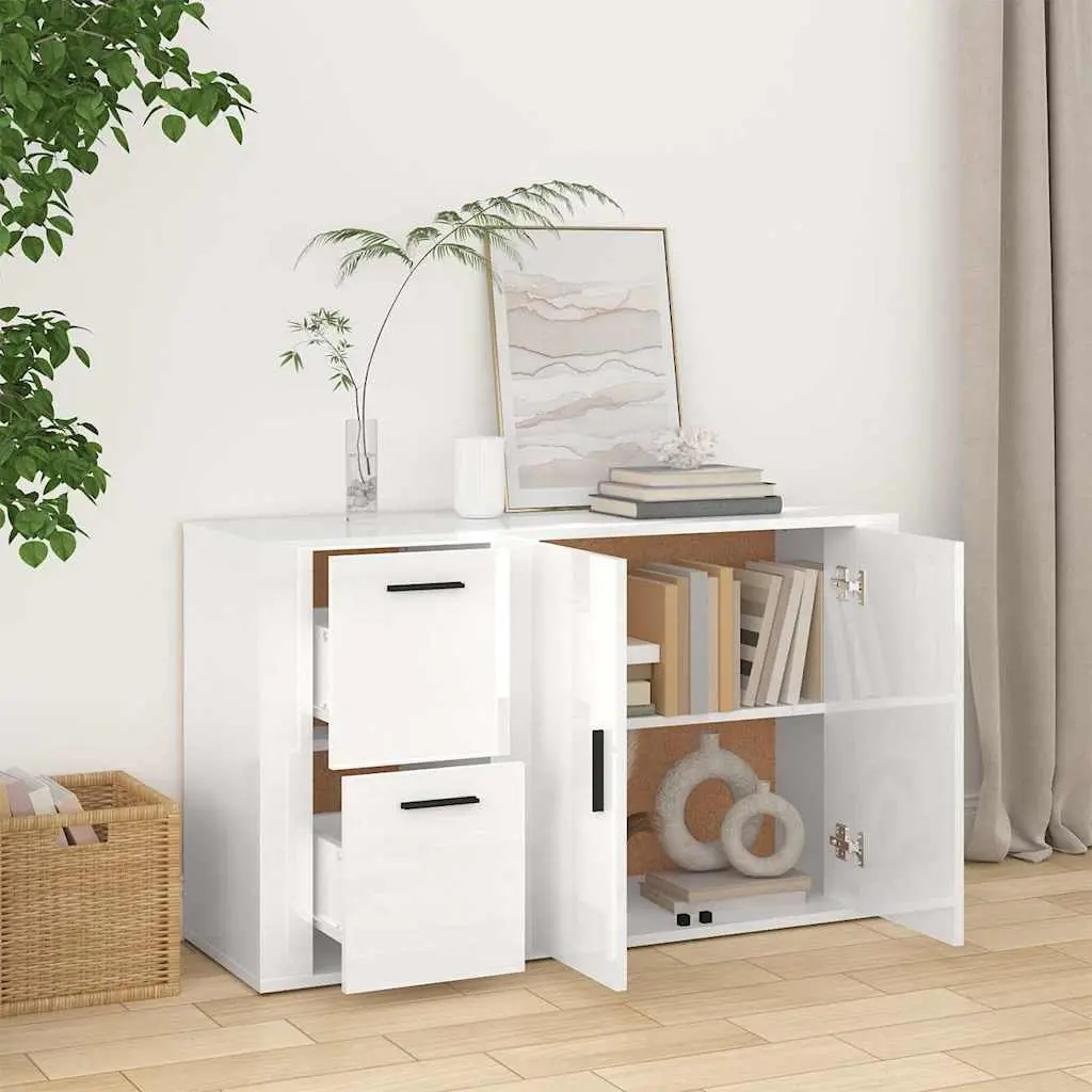 Sideboard High Gloss White Engineered Wood Storage Cabinet 100 x 33 x 59.5 cm
