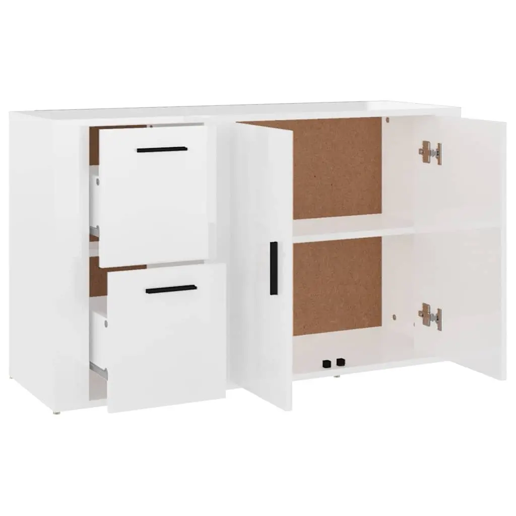 Sideboard High Gloss White Engineered Wood Storage Cabinet 100 x 33 x 59.5 cm