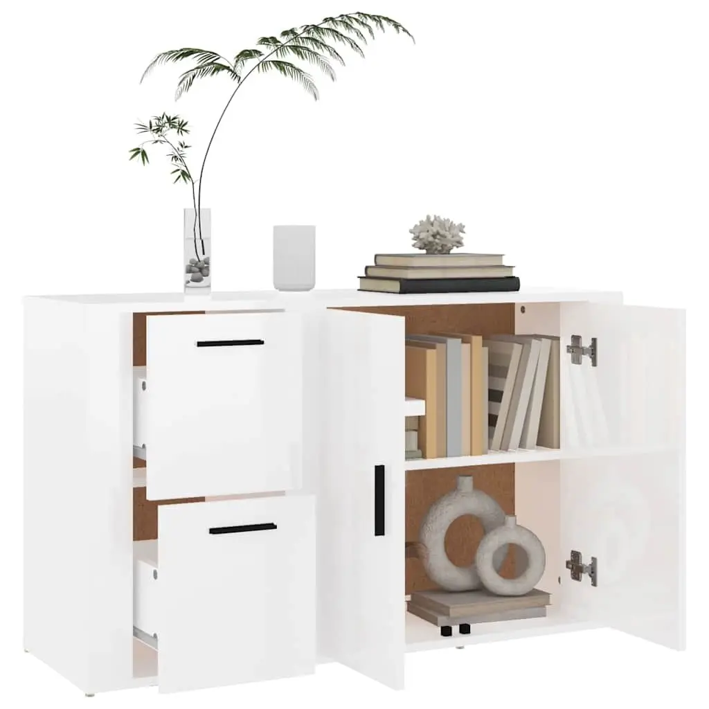 Sideboard High Gloss White Engineered Wood Storage Cabinet 100 x 33 x 59.5 cm