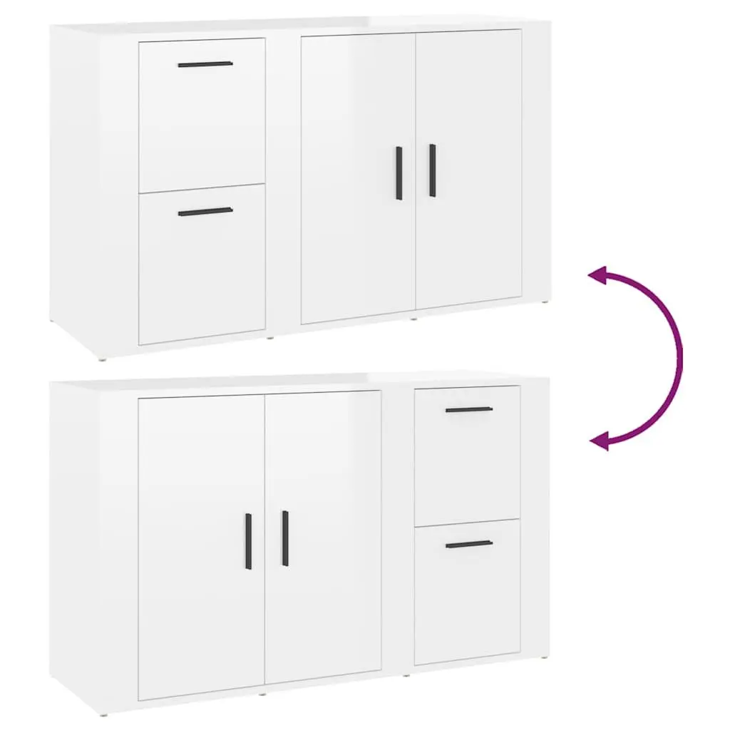 Sideboard High Gloss White Engineered Wood Storage Cabinet 100 x 33 x 59.5 cm