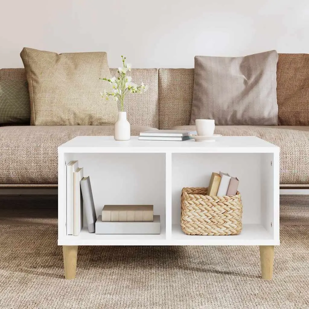 Coffee Table White 60x50x36.5 cm with 4 Open Storage Compartments Accent Side