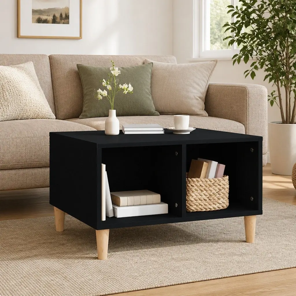 Coffee Table Black Scandinavian Style Storage Open Compartments Engineered Wood