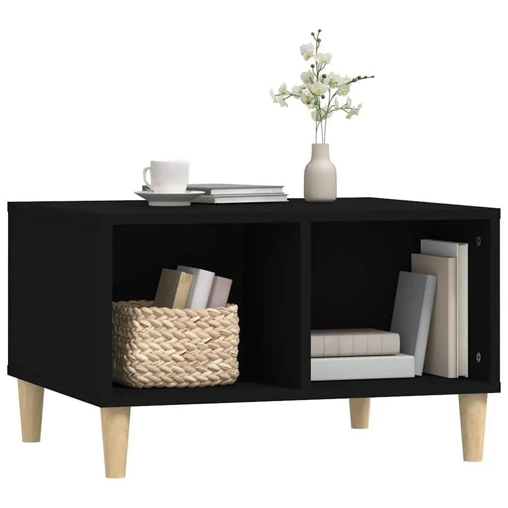 Coffee Table Black Scandinavian Style Storage Open Compartments Engineered Wood