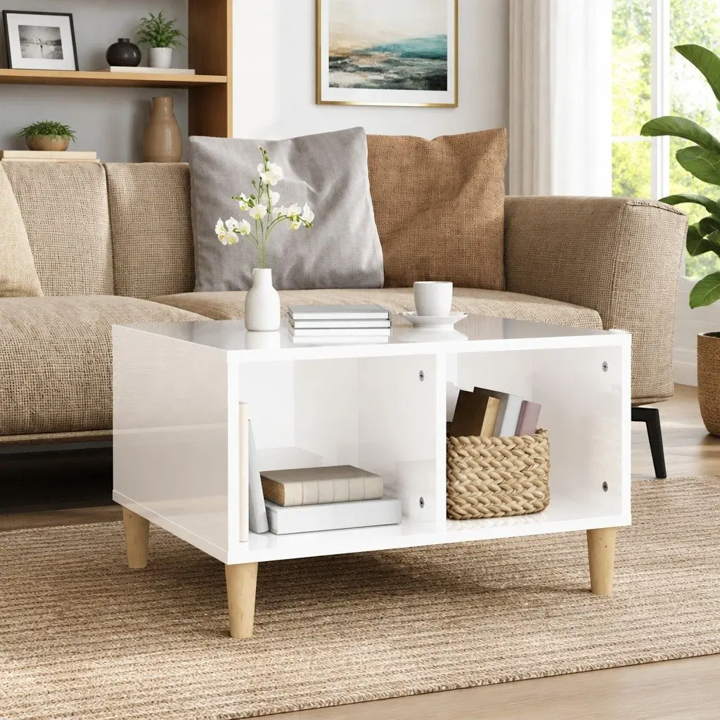 Coffee Table White High Gloss 60x50x36.5 cm Open Storage Compartments