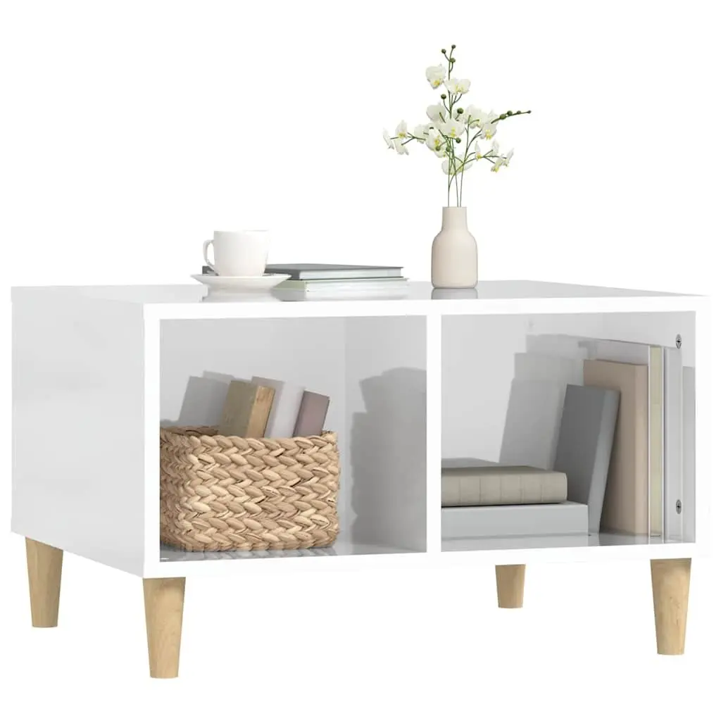 Coffee Table White High Gloss 60x50x36.5 cm Open Storage Compartments