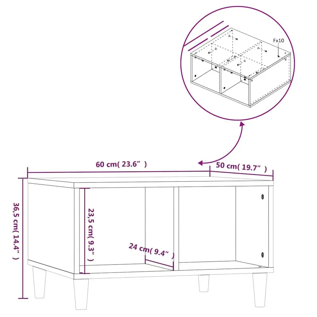 Coffee Table White High Gloss 60x50x36.5 cm Open Storage Compartments