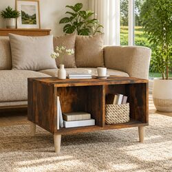 Coffee Table Smoked Oak Open Storage Compartments Scandinavian Style Home