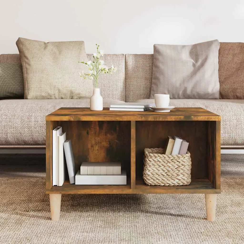 Coffee Table Scandinavian Style Smoked Oak 60 x 50 x 36.5 cm Open Storage Compartments