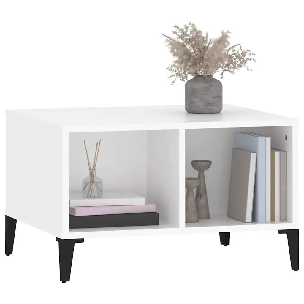 Coffee Table White 60x50x36.5 cm Storage Compartments Industrial Design Side