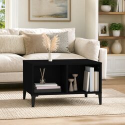 Coffee Table Black 60x50x36.5 cm with Open Storage Compartments Industrial