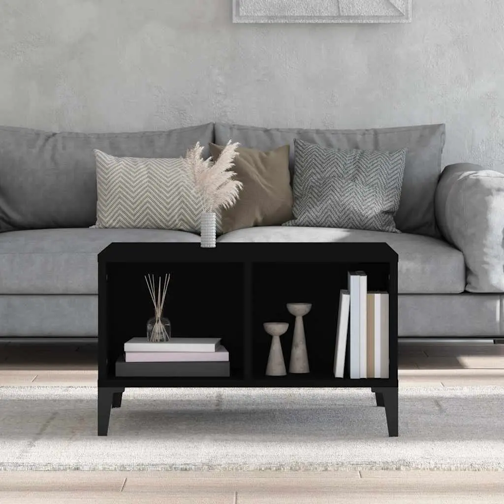Coffee Table Black 60x50x36.5 cm with Open Storage Compartments Industrial