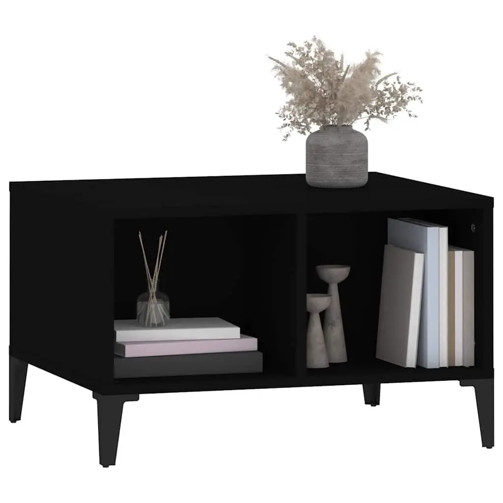Coffee Table Black 60x50x36.5 cm with Open Storage Compartments Industrial