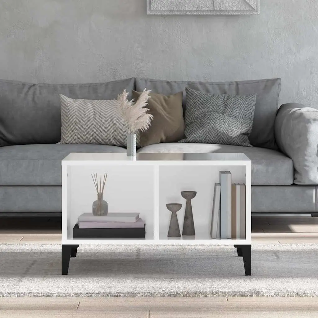 Coffee Table High Gloss White 60x50x36.5 cm Open Storage Compartments Side Table