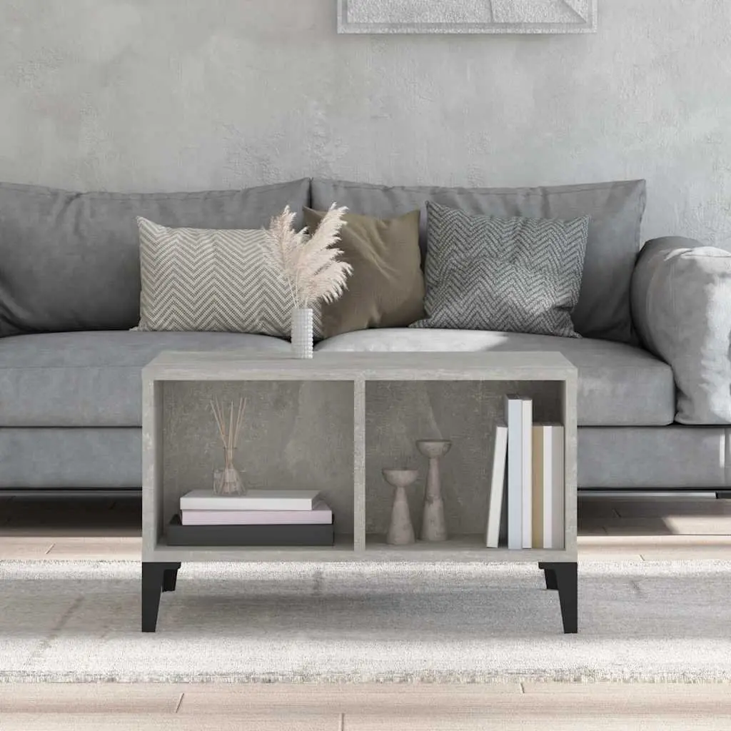 Coffee Table Grey Industrial Style Open Storage Compartments Metal Feet Home