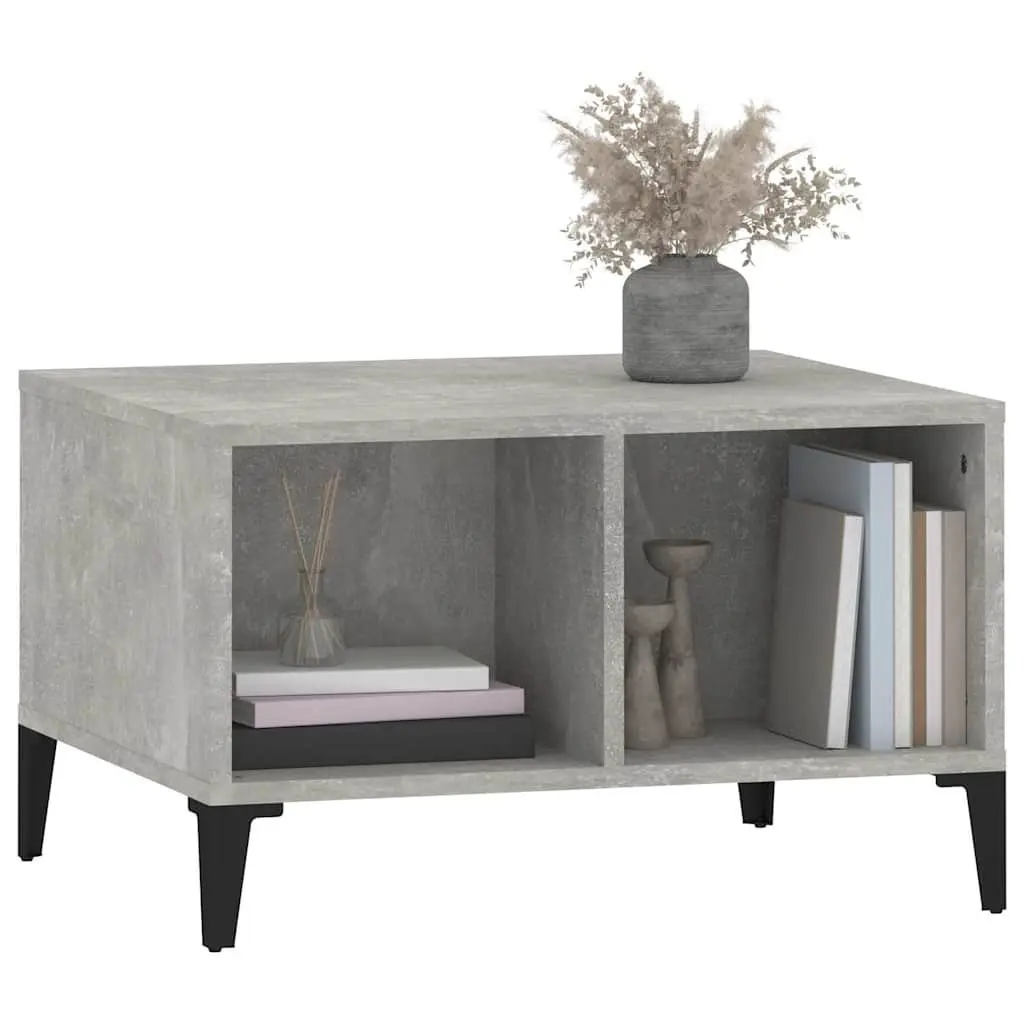Coffee Table Grey Industrial Style Open Storage Compartments Metal Feet Home