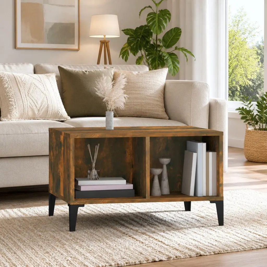 Coffee Table with Storage Compartments Industrial Style Brown Accent Furniture