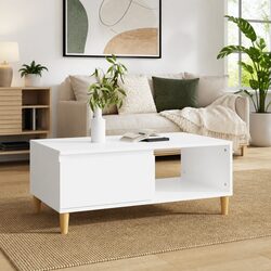Coffee Table White Scandinavian Style Storage Drawer Open Compartment