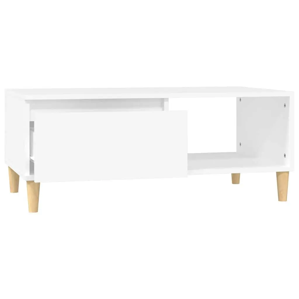 Coffee Table White Scandinavian Style Storage Drawer Open Compartment