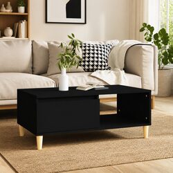 Coffee Table Black Scandinavian Style Storage Drawer Open Compartment Living