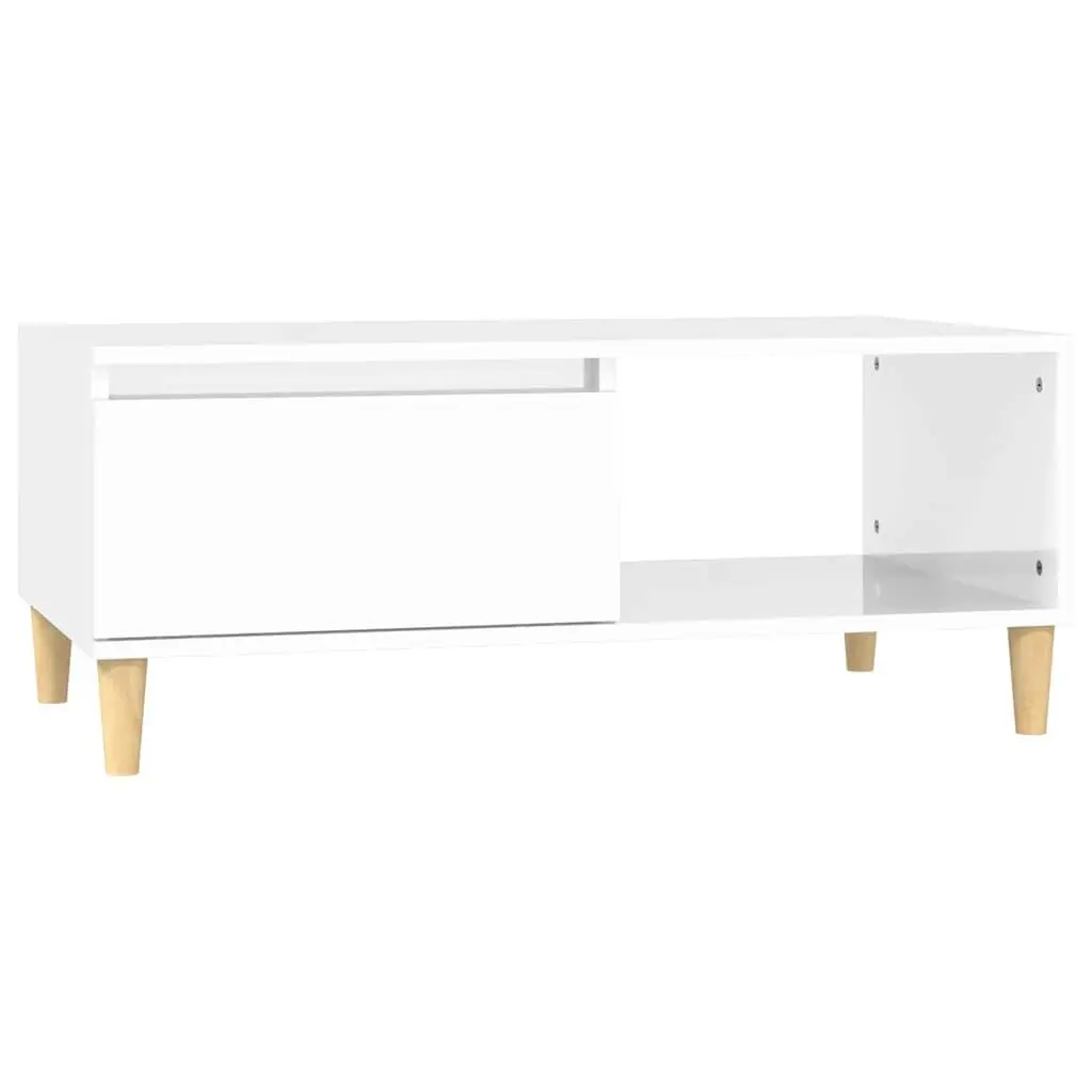 Coffee Table High Gloss White Storage Drawer Open Compartment 90x50x36.5cm