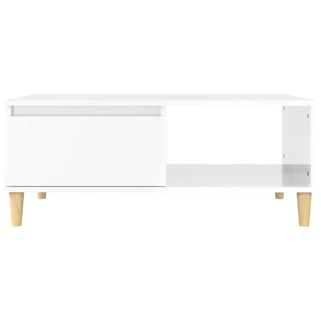 Coffee Table High Gloss White Storage Drawer Open Compartment 90x50x36.5cm