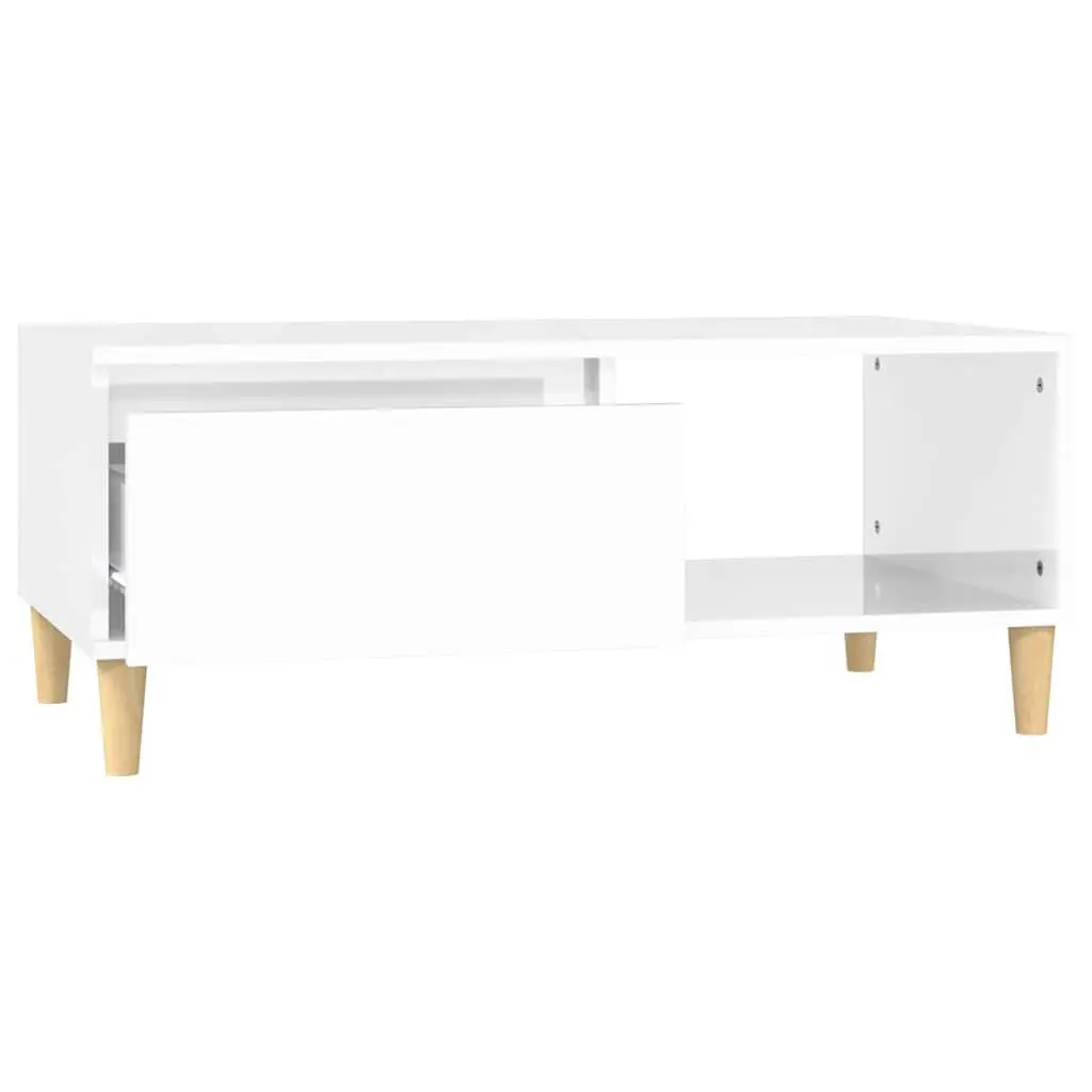 Coffee Table High Gloss White Storage Drawer Open Compartment 90x50x36.5cm