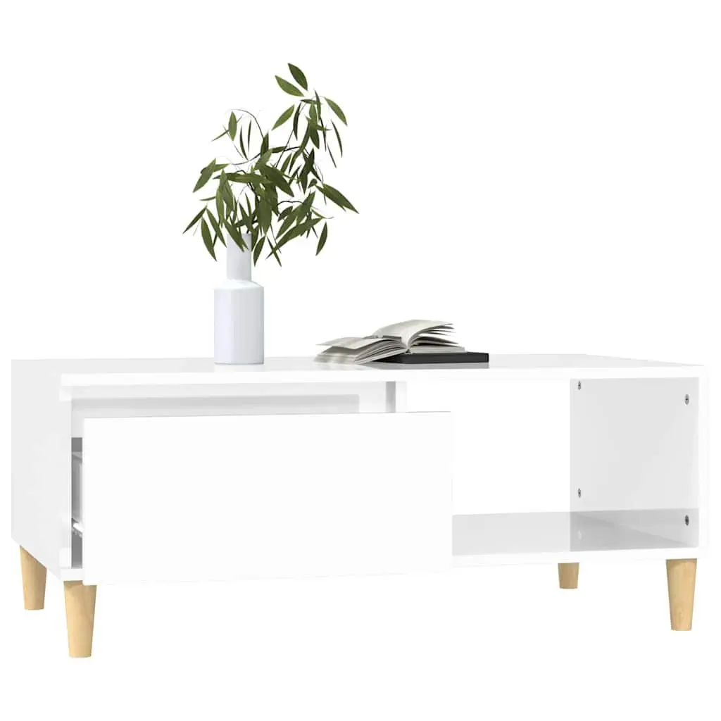 Coffee Table High Gloss White Storage Drawer Open Compartment 90x50x36.5cm