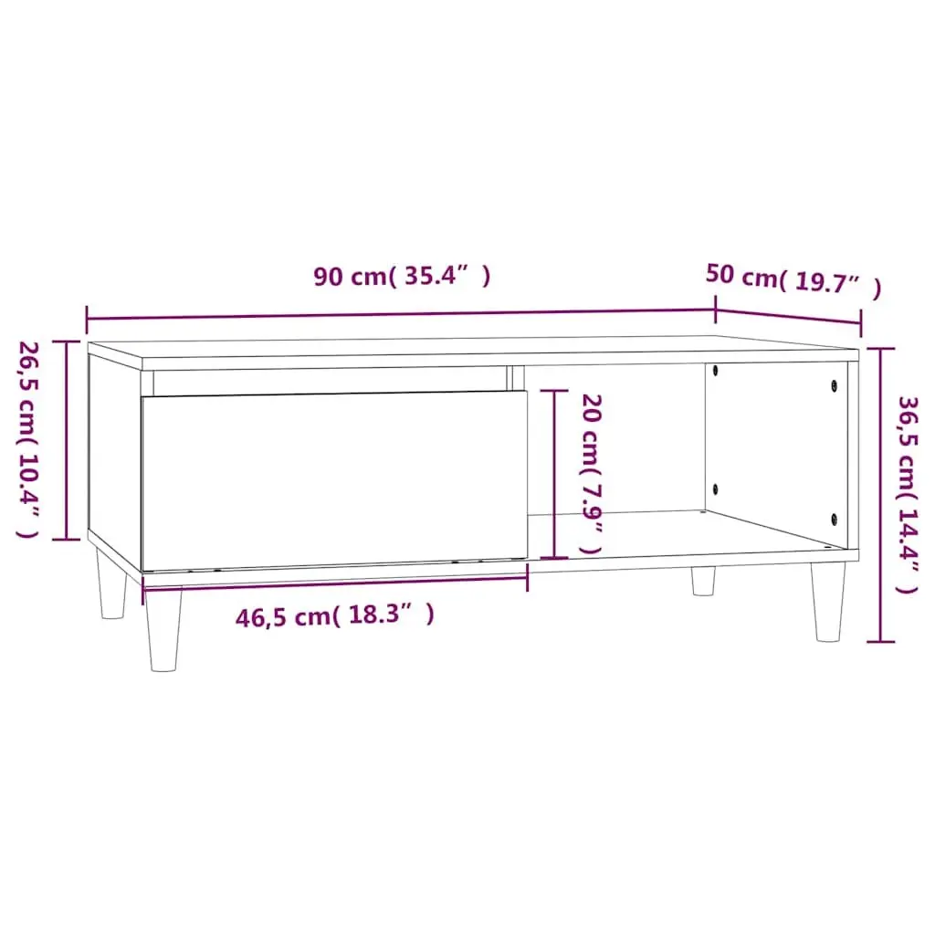 Coffee Table High Gloss White Storage Drawer Open Compartment 90x50x36.5cm