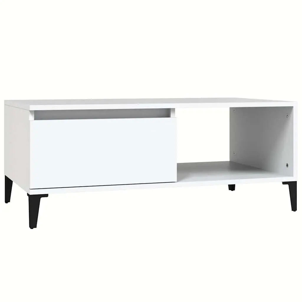 Coffee Table White Storage Drawer Open Compartment 90L x 50W x 36.5H cm