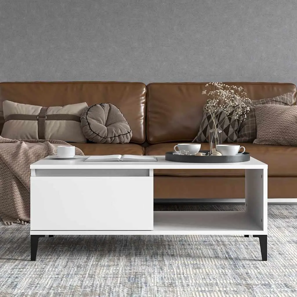 Coffee Table White Storage Drawer Open Compartment 90L x 50W x 36.5H cm